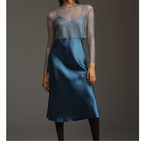 NWT Anthropologie DOLAN Mesh Slip Twofer Midi Dress in Ice Blue - Picture 5 of 15